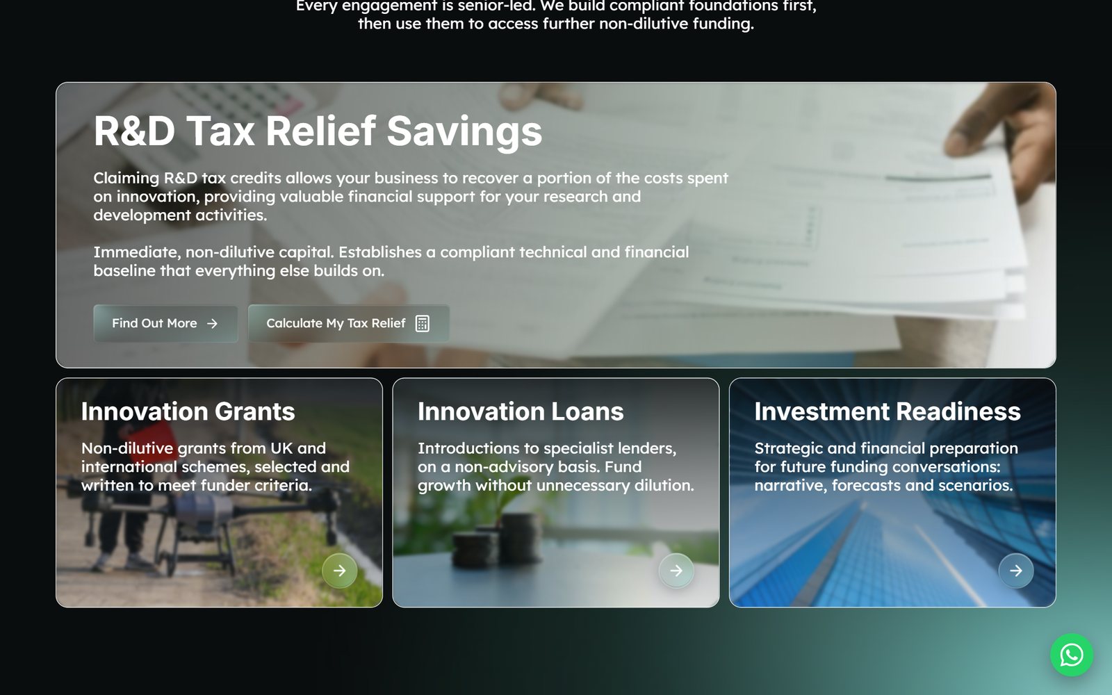 The redesigned homepage services section